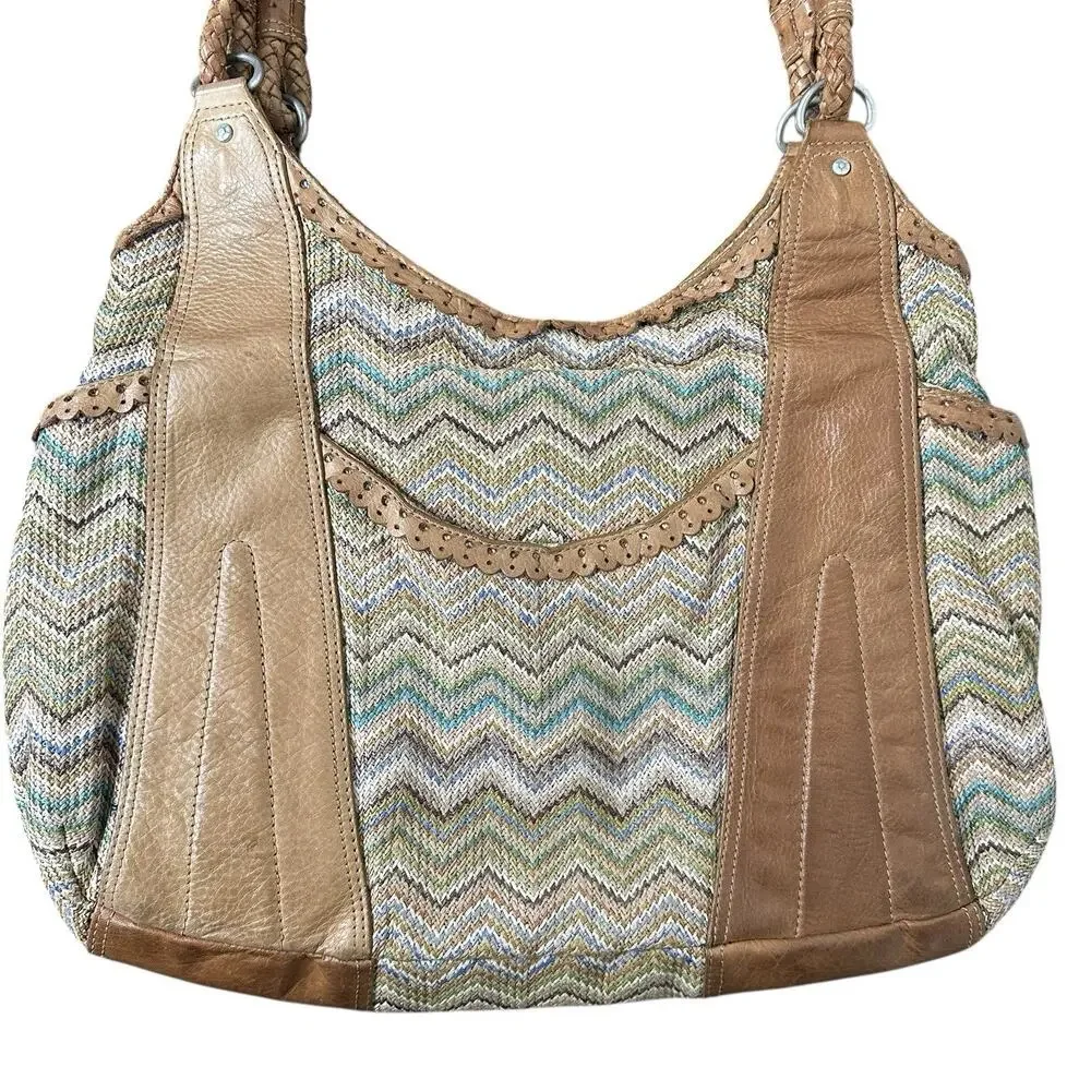 Sigrid Olsen Colorful Leather Hobo Bag Braided Handles Boho Hippie Festival